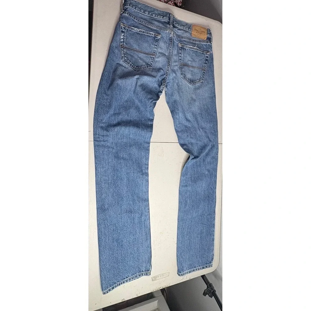 Abercrombie Fitch Mens Jeans W31 L34 Straight Leg Blue Denim Distressed Pockets